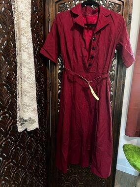 Vintage Cotton 1940s Midi Shirtwaist Dress with Belt